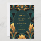 Glamoureuze Groene en Gouden Art Deco Bridal Kaart (Voorkant)