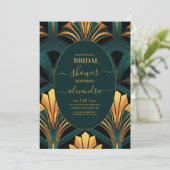 Glamoureuze Groene en Gouden Art Deco Bridal Kaart (Staand voorkant)