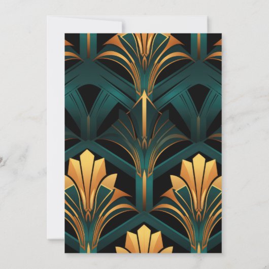 Glamoureuze Groene en Gouden Art Deco Bridal Kaart (Achterkant)