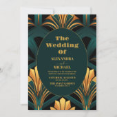 Glamoureuze Groene en Gouden Art Deco Bruiloft Kaart (Voorkant)