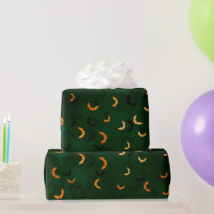 Glamoureuze groene en oranje vleermuizen Halloween Cadeaupapier