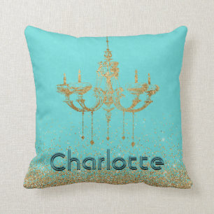 Glamoureuze handelier Aqua Blauwgroen Gold Glitter Kussen