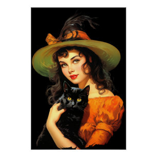 Glamoureuze Heks Vintage Halloween Pin-up Kunst Perfect Poster