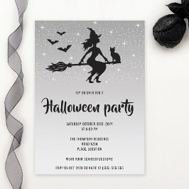 Glamoureuze heks zilver en zwart Halloween Party Kaart