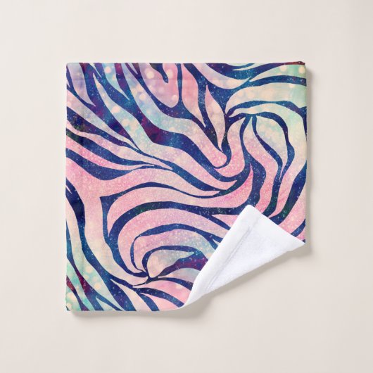Glamoureuze Holografische Glitter Blauwe Zebra Str Bad Handdoek (Wasdoekje)