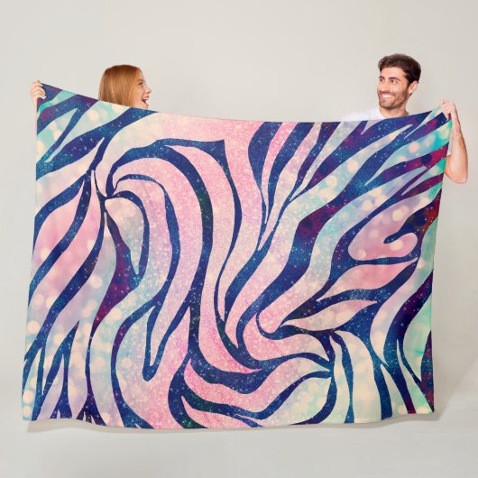 Glamoureuze Holografische Glitter Blauwe Zebra Str Fleece Deken (In situ)