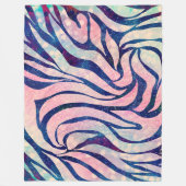 Glamoureuze Holografische Glitter Blauwe Zebra Str Fleece Deken (Voorkant)