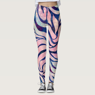 Glamoureuze Holografische Glitter Blauwe Zebra Str Leggings
