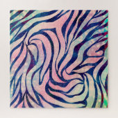 Glamoureuze Holografische Glitter Blauwe Zebra Str Legpuzzel (Horizontaal)