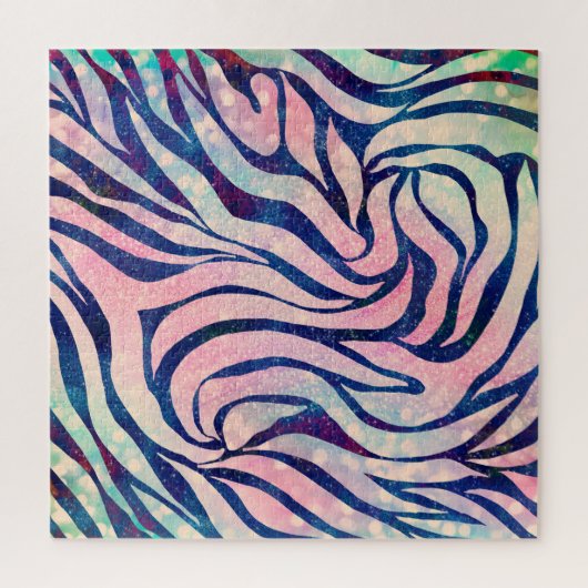 Glamoureuze Holografische Glitter Blauwe Zebra Str Legpuzzel (Verticaal)