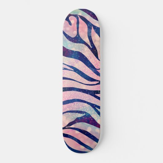 Glamoureuze Holografische Glitter Blauwe Zebra Str Persoonlijk Skateboard (Voorkant)