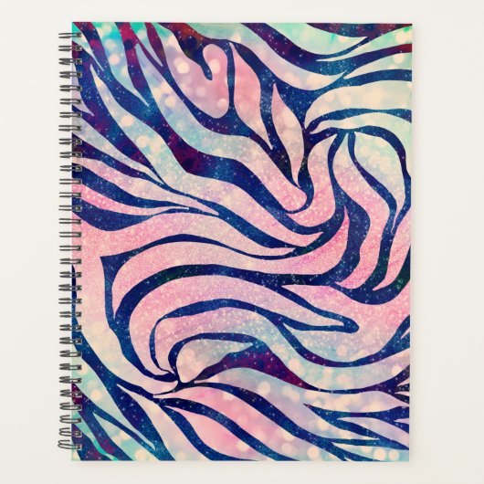 Glamoureuze Holografische Glitter Blauwe Zebra Str Planner (Voorkant)