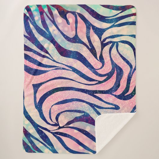 Glamoureuze Holografische Glitter Blauwe Zebra Str Sherpa Deken (Voorkant)