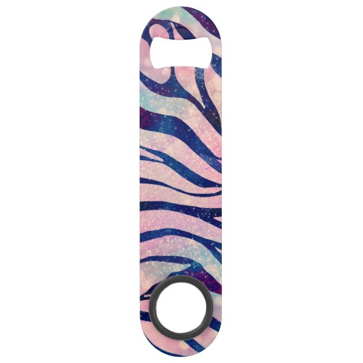 Glamoureuze Holografische Glitter Blauwe Zebra Str Speed Flessenopener (Voorkant)