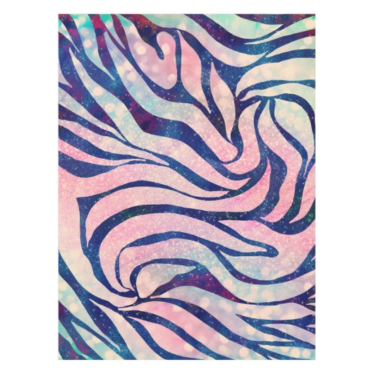 Glamoureuze Holografische Glitter Blauwe Zebra Str Tafelkleed (Voorkant)