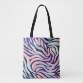 Glamoureuze Holografische Glitter Blauwe Zebra Str Tote Bag (Voorkant)