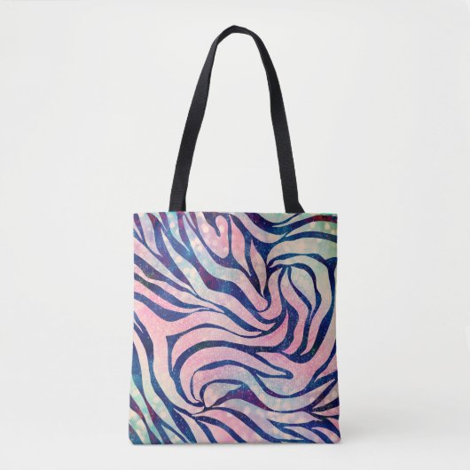 Glamoureuze Holografische Glitter Blauwe Zebra Str Tote Bag (Voorkant)