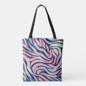 Glamoureuze Holografische Glitter Blauwe Zebra Str Tote Bag (Achterkant)
