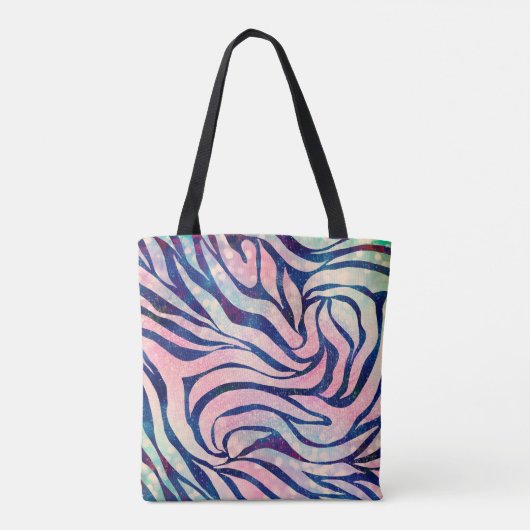 Glamoureuze Holografische Glitter Blauwe Zebra Str Tote Bag (Achterkant)