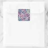 Glamoureuze Holografische Glitter Blauwe Zebra Str Vierkante Sticker (Tas)