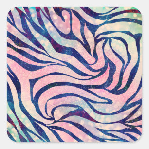 Glamoureuze Holografische Glitter Blauwe Zebra Str Vierkante Sticker