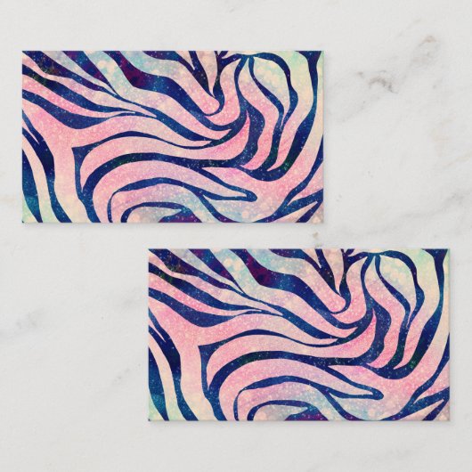 Glamoureuze Holografische Glitter Blauwe Zebra Str Visitekaartje (Voorkant / Achterkant)