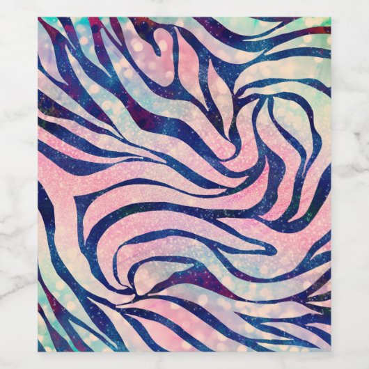 Glamoureuze Holografische Glitter Blauwe Zebra Str Wijn Etiket (Enkel label)