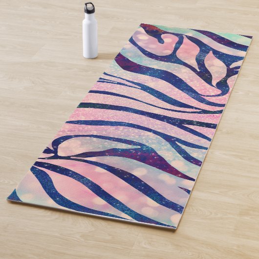 Glamoureuze Holografische Glitter Blauwe Zebra Str Yogamat (In situ)