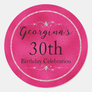 Glamoureuze Hot Pink en Glitter en Diamanten Ronde Sticker