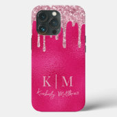 Glamoureuze Hot Pink Glitter Monogram Initialen Case-Mate iPhone Case (Achterkant)