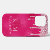 Glamoureuze Hot Pink Glitter Monogram Initialen Case-Mate iPhone Case (Achterkant (horizontaal))