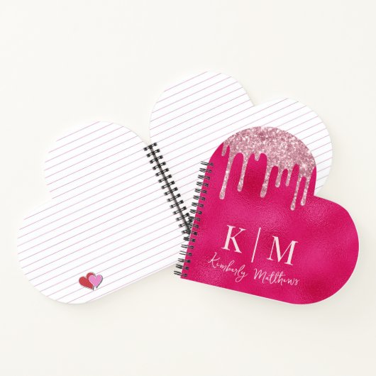 Glamoureuze Hot Pink Glitter Monogram Initialen Notitieboek (Binnen)