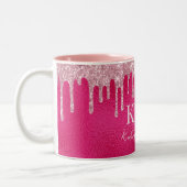 Glamoureuze Hot Pink Glitter Monogram Initialen Tweekleurige Koffiemok (Links)