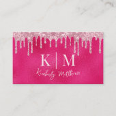 Glamoureuze Hot Pink Glitter Monogram Initialen Visitekaartje (Voorkant)