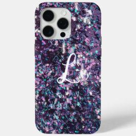 Glamoureuze Initialen Paarse Glitter iPhone 15 Pro Max Hoesje