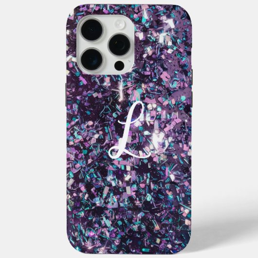 Glamoureuze Initialen Paarse Glitter Case-Mate iPhone Case (Achterkant)