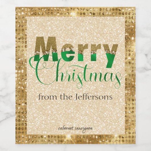 Glamoureuze kerst met groene diamanten wijn etiket (Enkel label)