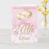 Glamoureuze kleindochter 20e verjaardag ballon kaart (Gele Bloem)