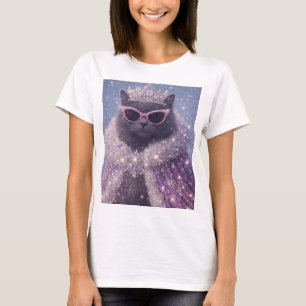 Glamoureuze Koningin Kat Fonkelende Fantasie Portr T-shirt