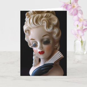 Glamoureuze Lady Head Vase Velvet Glove Fan Doll Kaart
