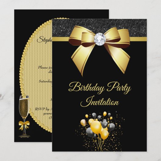 Glamoureuze legance Birthday Party Kaart (Voorkant / Achterkant)