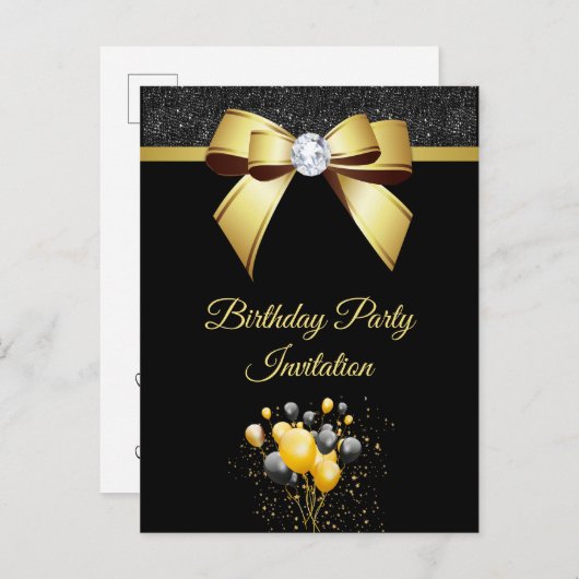 Glamoureuze legance Birthday Party Uitnodiging Briefkaart (Voorkant / Achterkant)