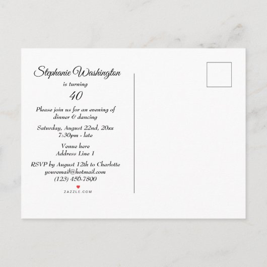 Glamoureuze legance Birthday Party Uitnodiging Briefkaart (Achterkant)