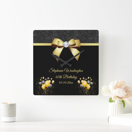 Glamoureuze legance Birthday Party Vierkante Klok (Huis)