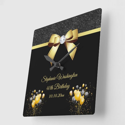 Glamoureuze legance Birthday Party Vierkante Klok (Hoek)