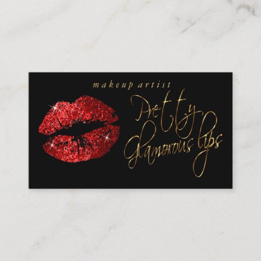  Glamoureuze Lips - Rode Glitter en Gold Visitekaartje (Voorkant)