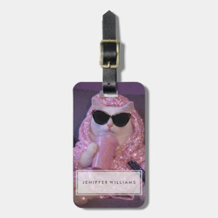 Glamoureuze Luie Kat in Zonnebril met Glitterdr Bagagelabel
