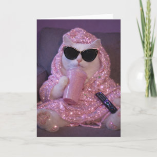Glamoureuze Luie Kat in Zonnebril met Glitterdr Kaart