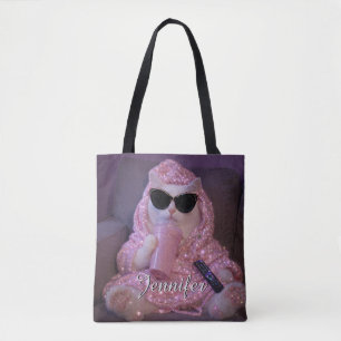 Glamoureuze Luie Kat in Zonnebril met Glitterdr Tote Bag
