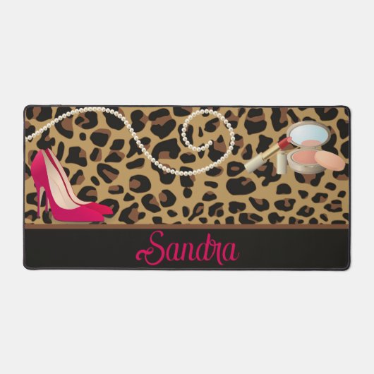 Glamoureuze luipaard print Girly gepersonaliseerd Bureaumat (Voorkant)